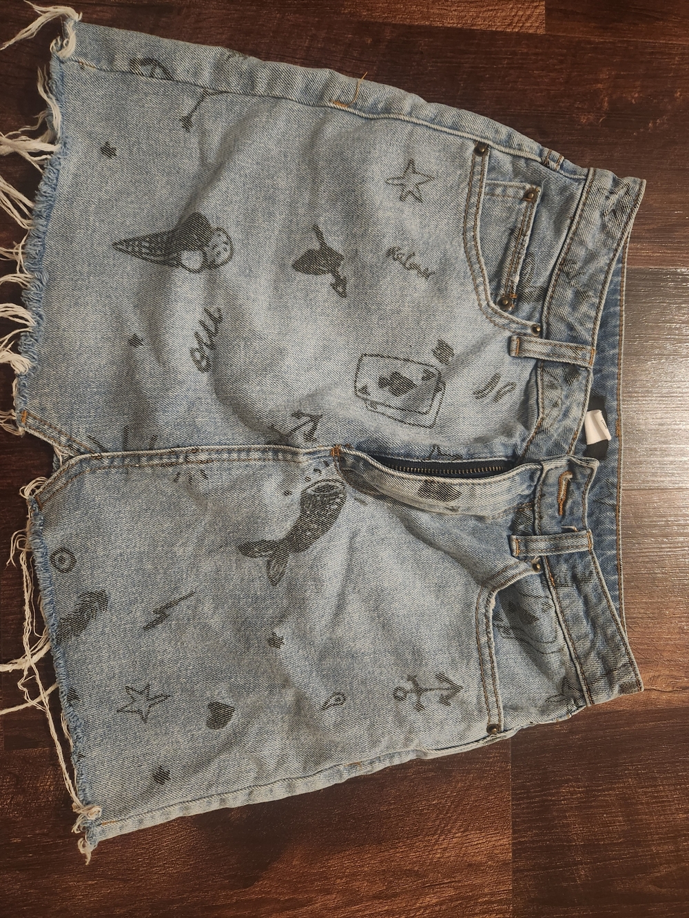 Vintage Urban Outfitters Light Wash Denim Mini Skirt with Tattoo Images